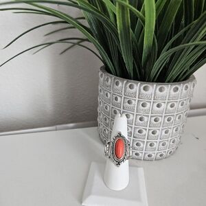 Vintage Style Silver Ring with Orange Stone